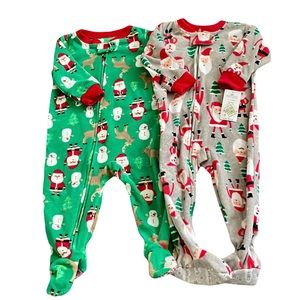 Set of 2 Carter’s Christmas Santa fleece PJ onesies - 12 mo boy gender neutral